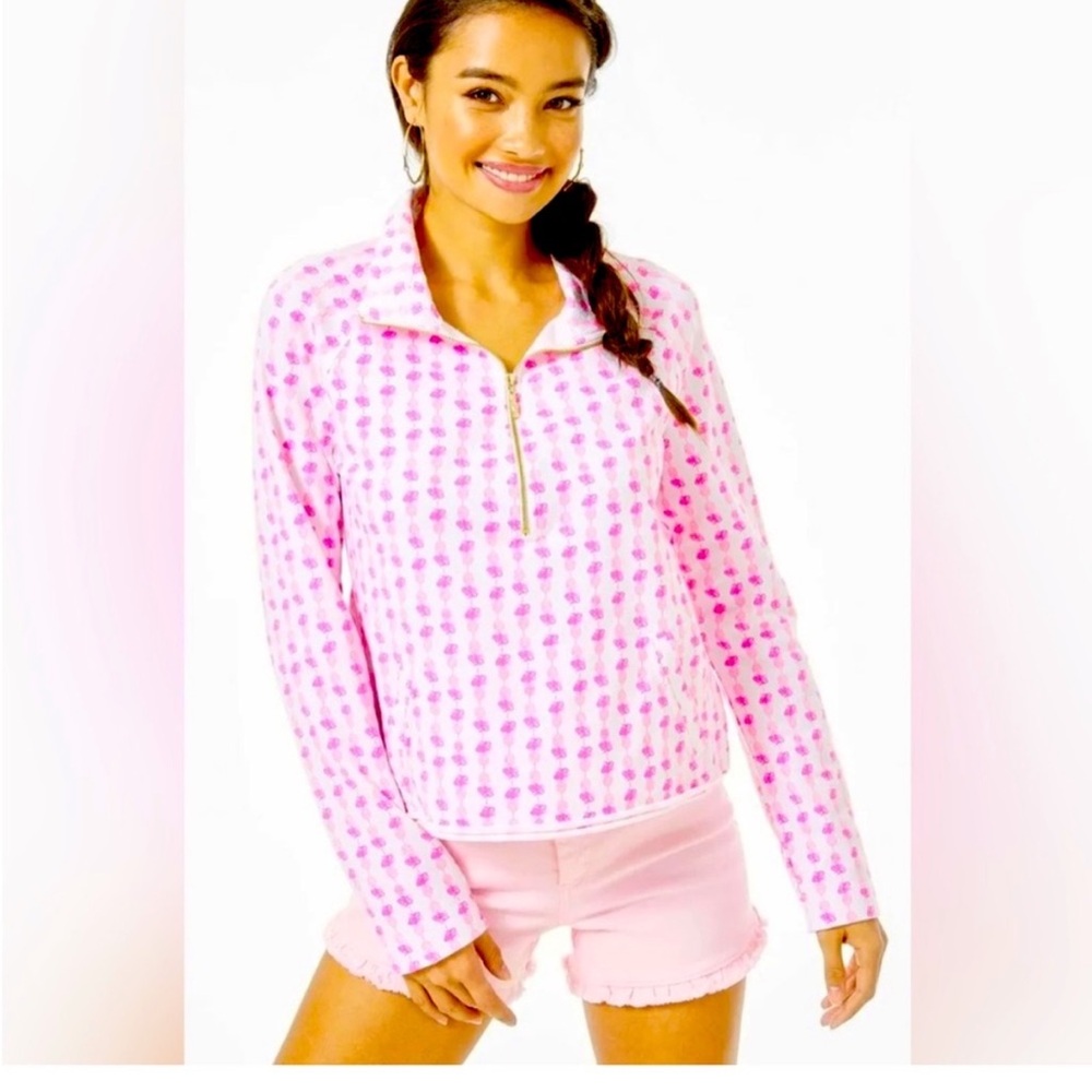 Lilly Pulitzer Ronan Cropped Popover in Pink Topaz Pineapples - Medium